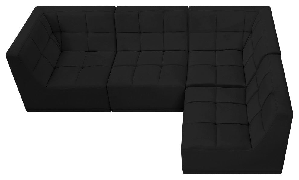 Relax Velvet Upholstered 4-Piece L-Shaped Modular Sectional, Black