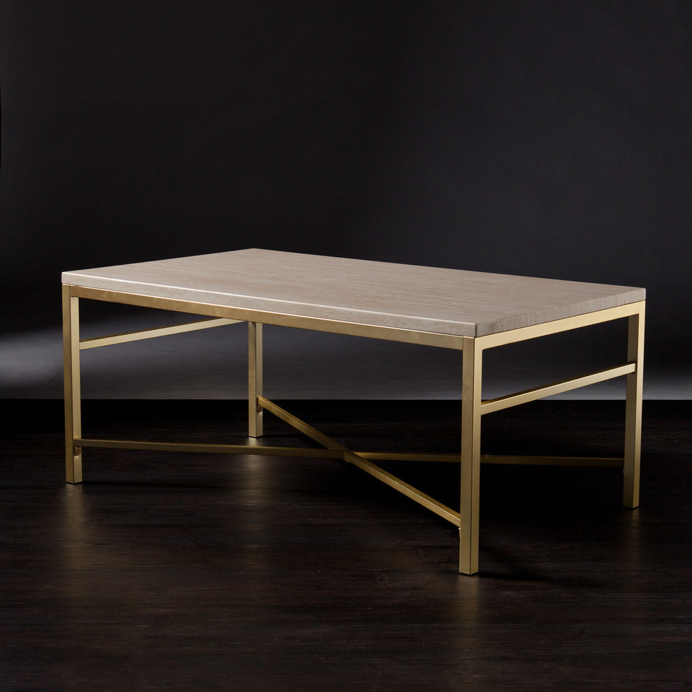 SEI Furniture Orinda Metal Coffee Table in Travertine