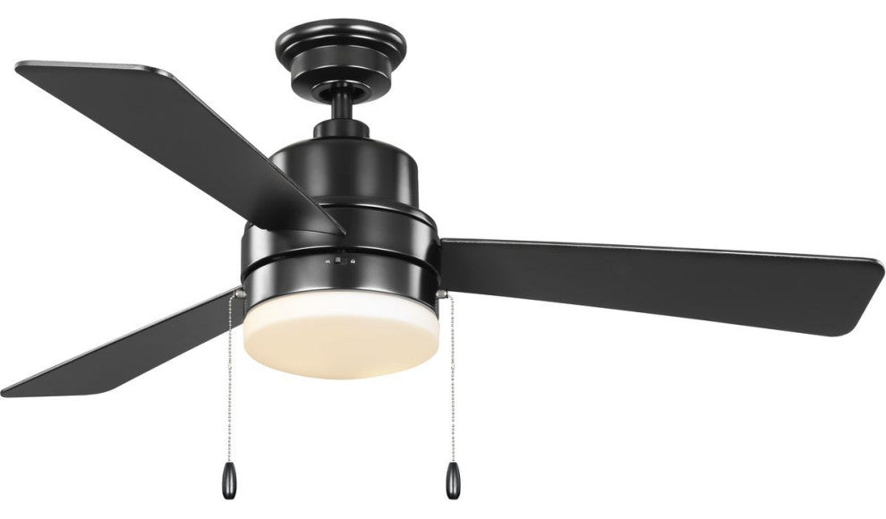 Trevina V 52" 3-Blade Indoor Matte Black Ceiling Fan, Light Kit