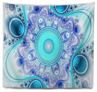 Turquoise Wavy Curves and Circles Abstract Wall Tapestry, 39"x32"