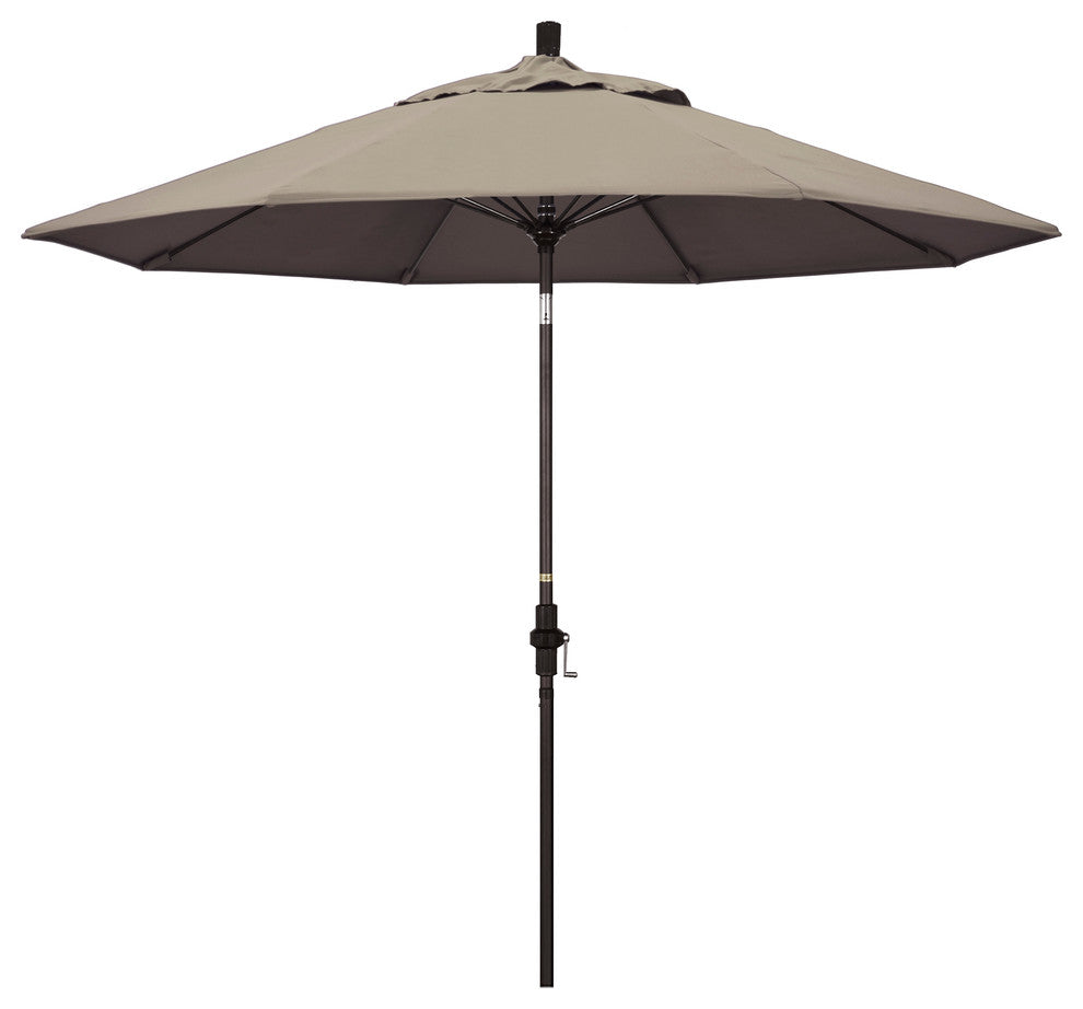 9' Bronze Collar Tilt Lift Fiberglass Rib Aluminum Umbrella, Sunbrella, Taupe