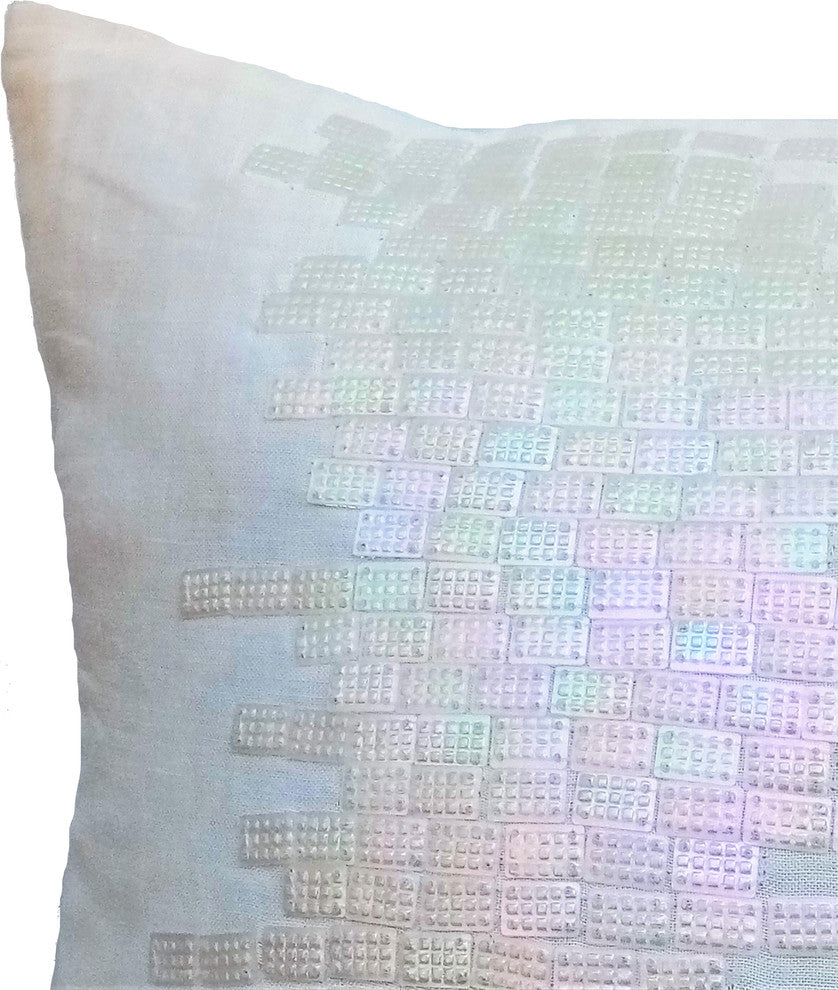 Ivory Decorative Pillow Covers 14"x14" Cotton, Rainbow Streaks