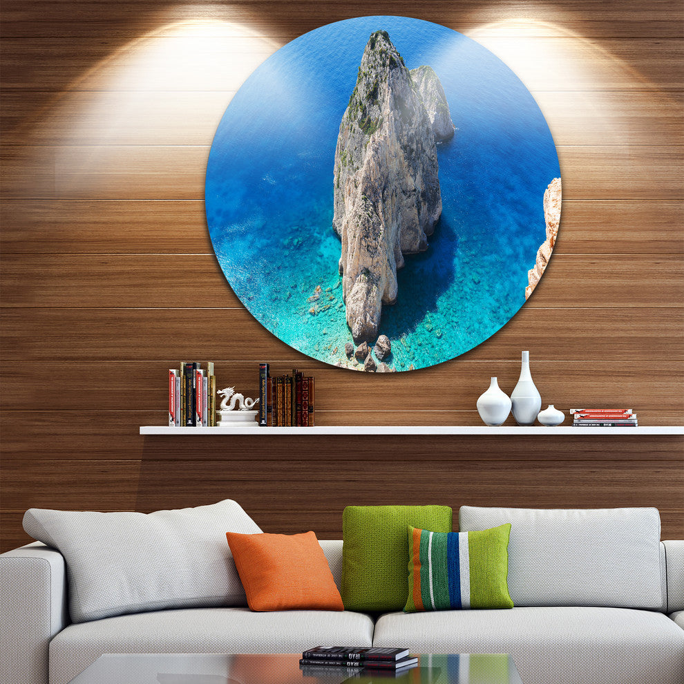 Zakynthos Beautiful Rocky Coast, Seashore Round Metal Wall Art, 36"