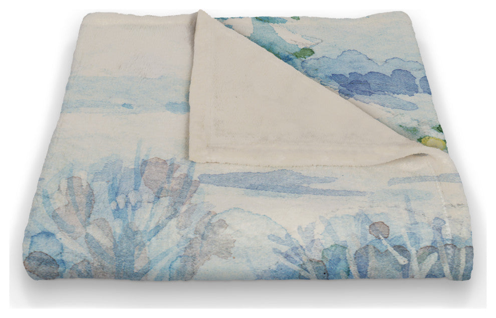 Watercolor Winter Cabin 50x60 Coral Fleece Blanket