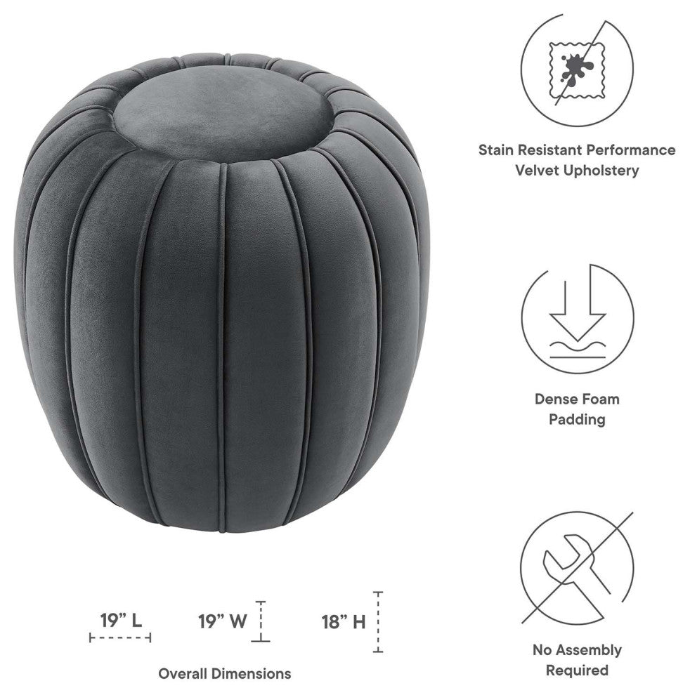 Celebrate Channel Tufted Performance Velvet Ottoman, Gray