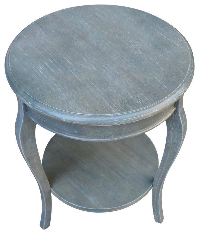 Cambria Round End Table, Heather Grey-Antique Washed