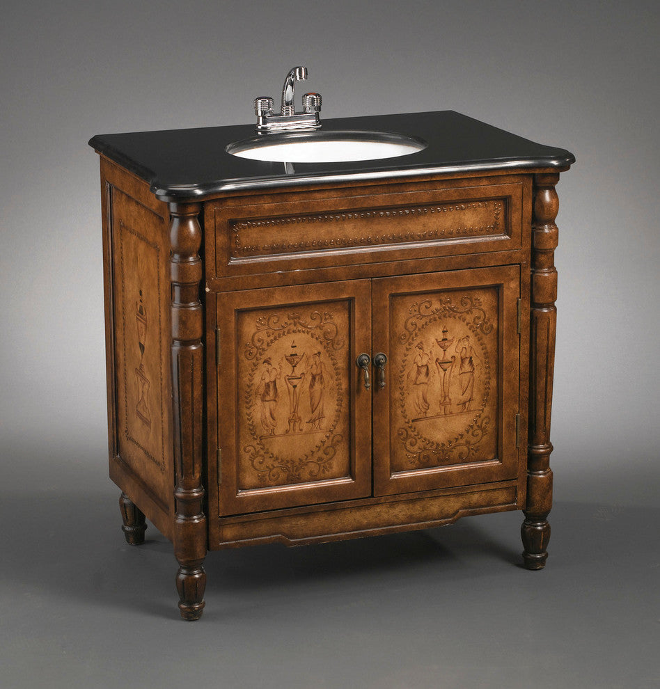 Brown Vanity Sink With Black Granite