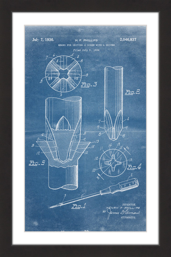 "Screwdriver 1936 Blueprint" Framed Painting Print