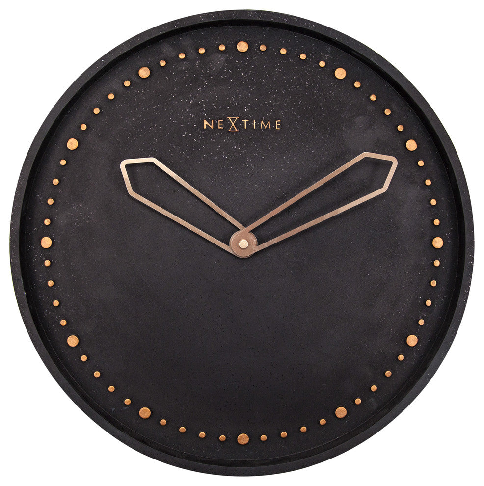 Cross Round Wall Clock, Concrete Look, Battery Operated, Black