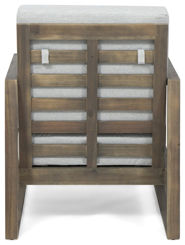 Silla Outdoor Acacia Wood Club Chair with Cushion, Gray/Light Gray