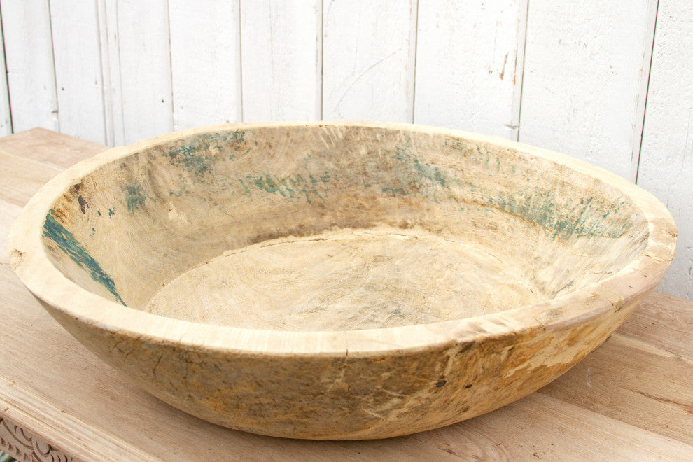 Large Round Bleached Wood Bowl