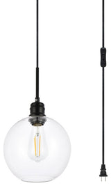 Edgar 1-Light Black and Clear Glass Plug-In Pendant