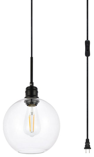 Edgar 1-Light Black and Clear Glass Plug-In Pendant