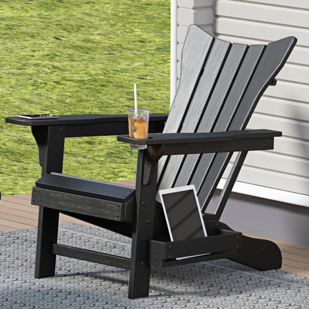 Modern Plastic Weather-Resistant Adirondack Chairs, Black