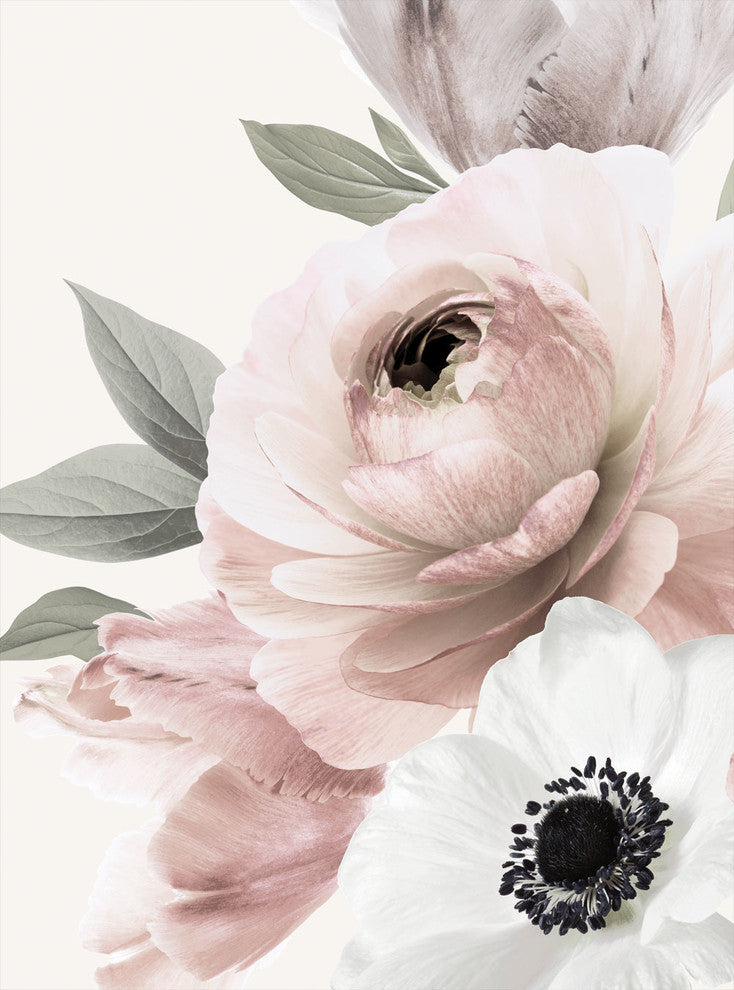 Floral Mural Wall Art Peel and Stick Vinyl Wallpaper, Spring Pink Green, 24"w X 96"h