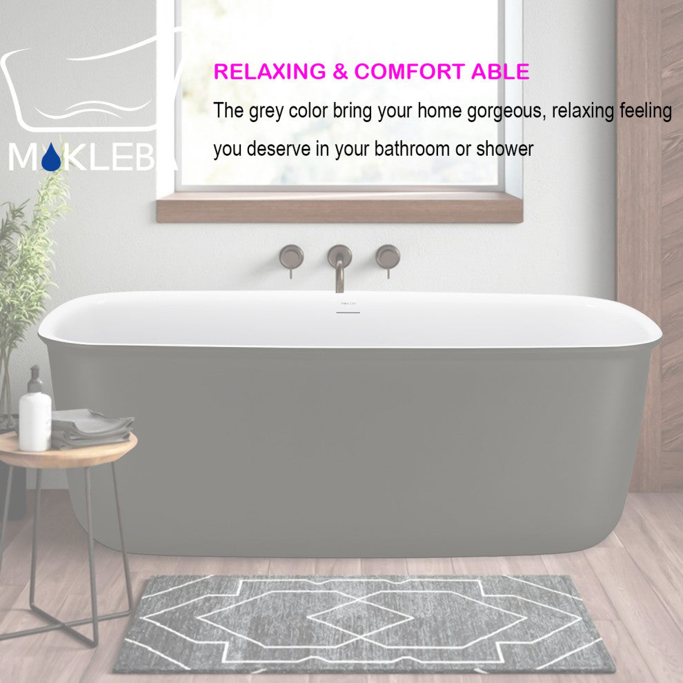 Mokleba 62"Freestanding Contemporary Bathtub with Drain and Overflow, Grey
