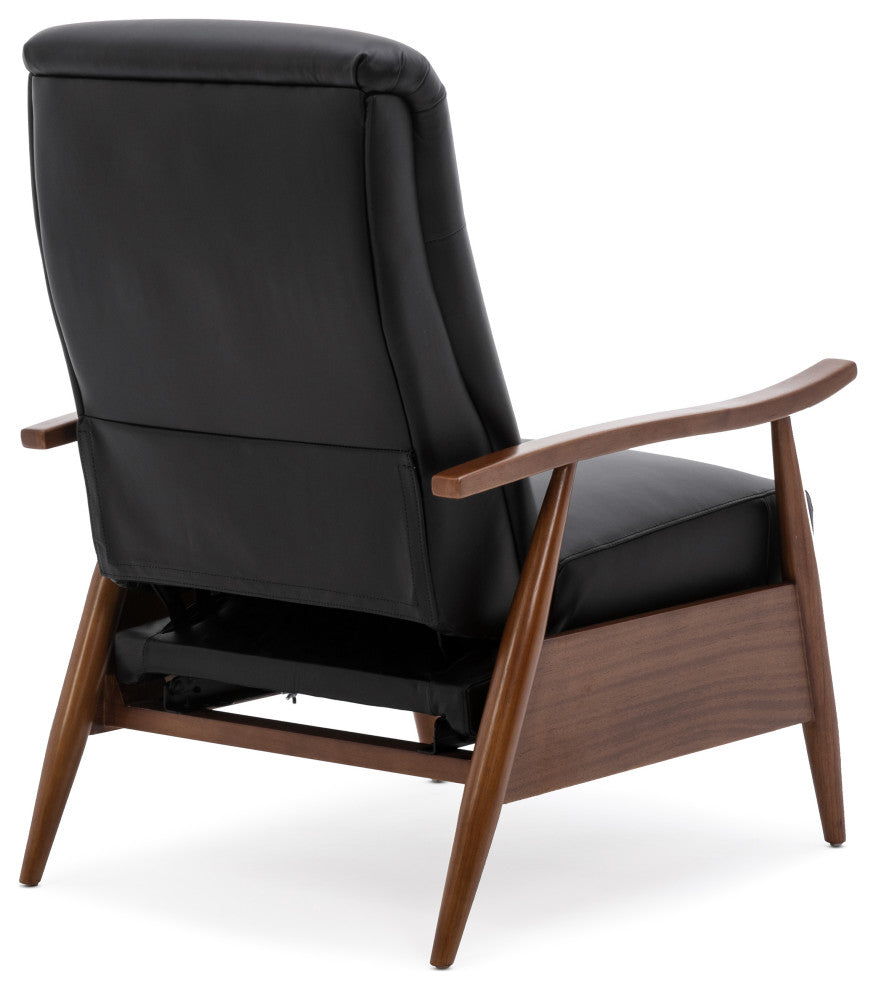 Fairview Leather Wood Arm Push Back Recliner, Black