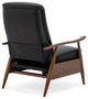 Fairview Leather Wood Arm Push Back Recliner, Black