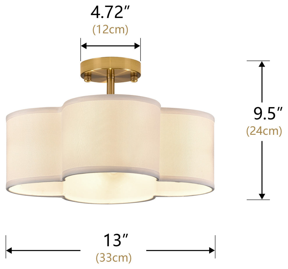 13 Inch 4-Light Semi-Flush Mount Off-White Fabric Drum Shade Ceiling Light