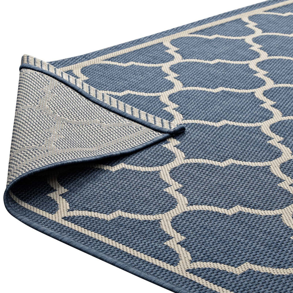Area Rug Floor Carpet, Indoor Outdoor, Moroccan, Rectangular, 9x12, Blue Beige