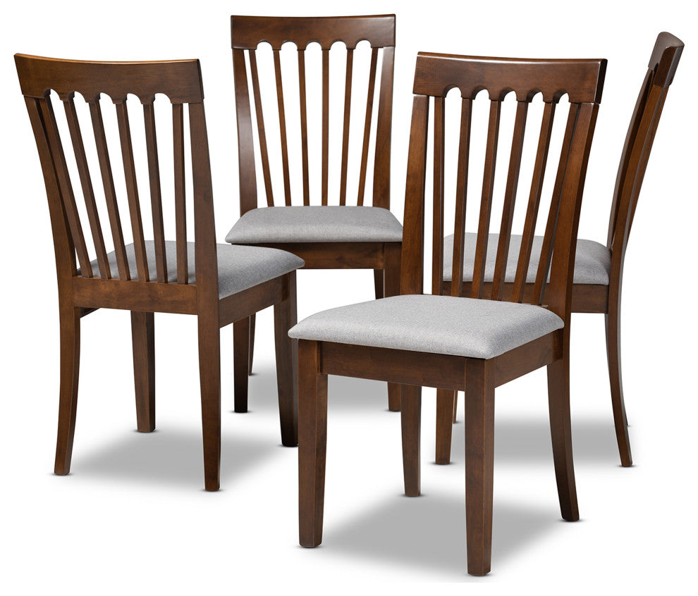 Bosvenna and Gray Upholstered Walnut Brown Finish Wood Dining Chair