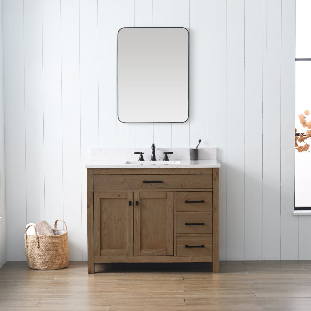 Jasper 42" Bathroom Vanity, Textured Natural, Ariston White Engineered Stone