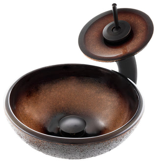 Mini 12" Black and Copper Glass Vessel Sink Combo Set