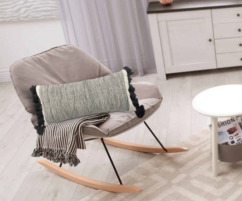 Distressed Gray and Black Fringe Pillow
