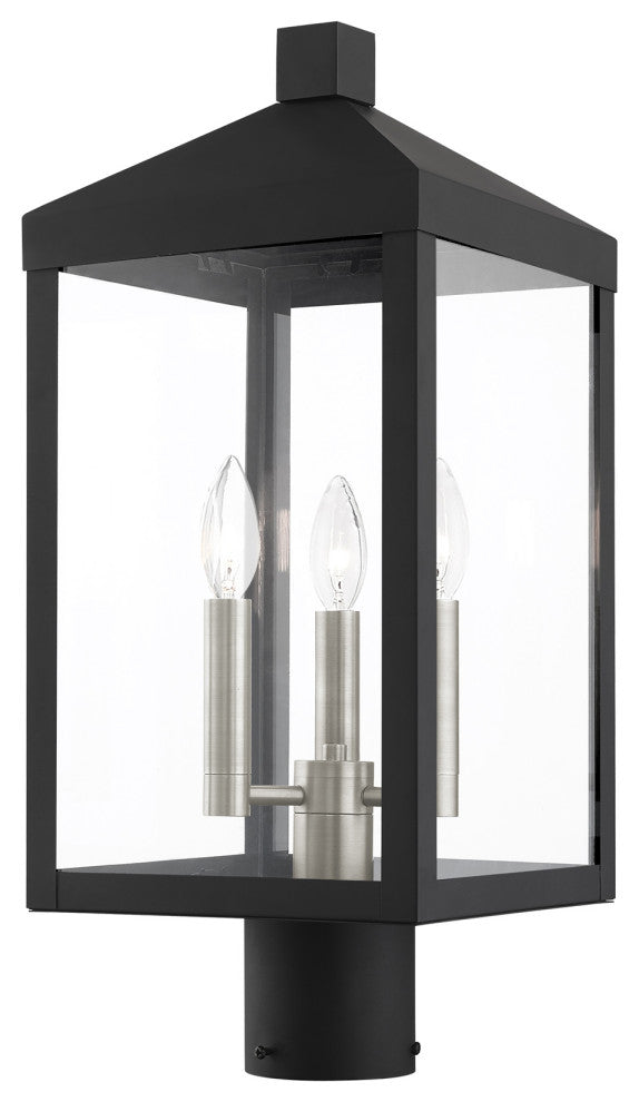 Nyack 3 Light Black/Brushed Nickel Cluster Medium Outdoor Post Top Lantern