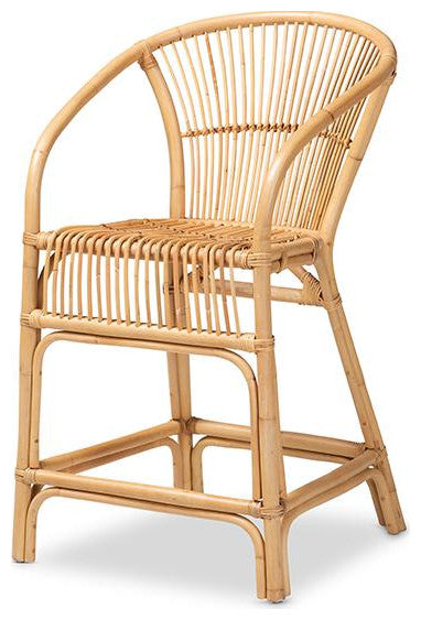 Murai Modern Bohemian Natural Brown Rattan Counter Stool