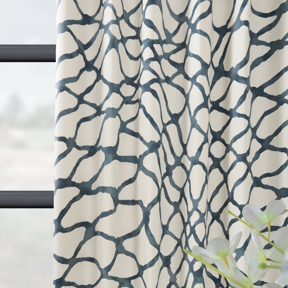 Ellis Printed Cotton Twill Curtain Single Panel, Ellis Blue, 50"x84"