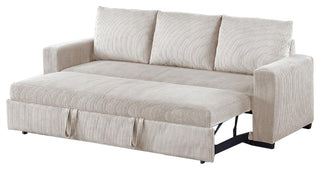 Corduroy Upholstered Convertible Sofa With Cushion Back, Ivory Finish
