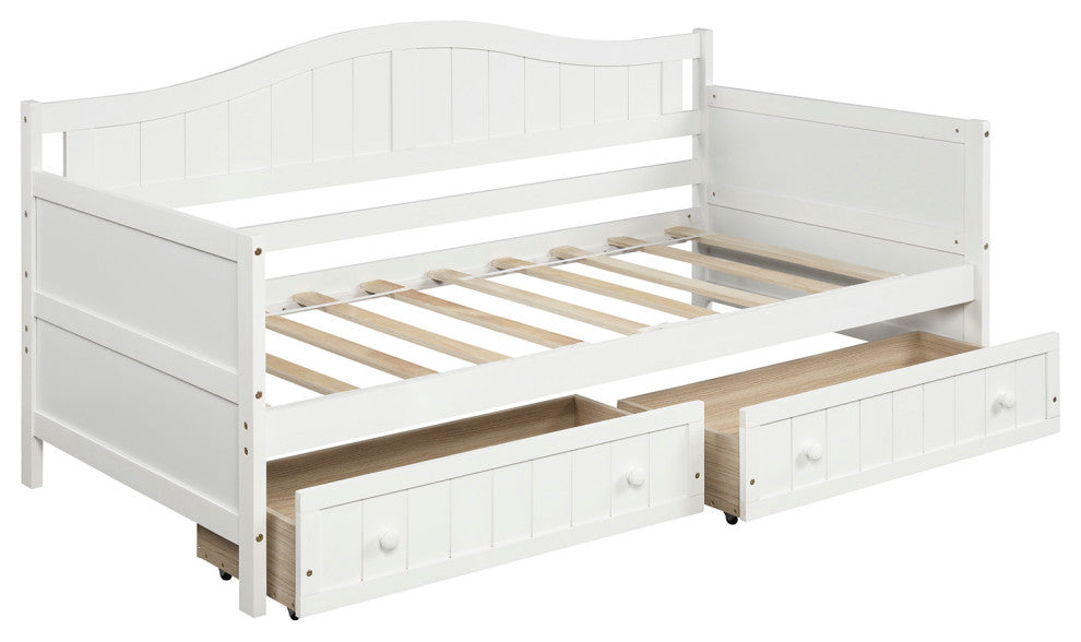 Gewnee Wood Twin Size Daybed with 2 Drawers in White