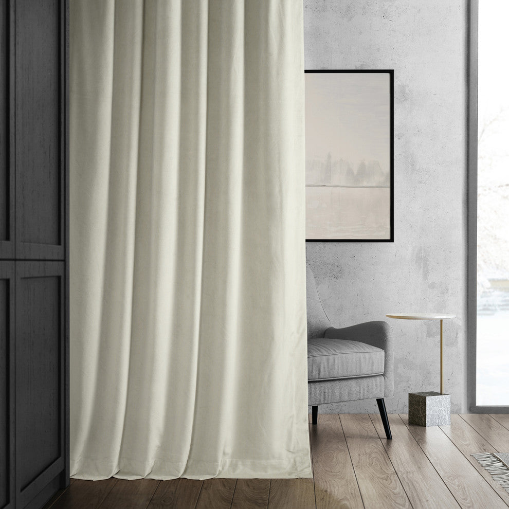 Signature Off White Blackout Velvet Curtain Single Panel, 50"x96"