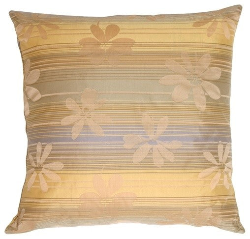 Pillow Decor - Beige Floral on Stripes Square Decorative Pillow