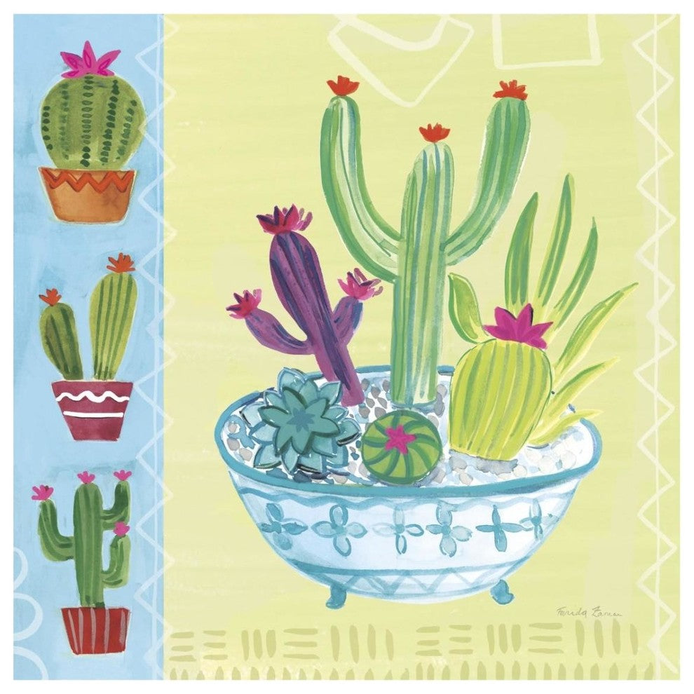 "Cacti Garden III no Birds and Butterflies" Paper Print by Farida Zaman, 32"x32"