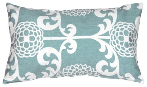 Pillow Decor - Waverly Fun Floret Throw Pillow, Light Blue, 12" X 20"