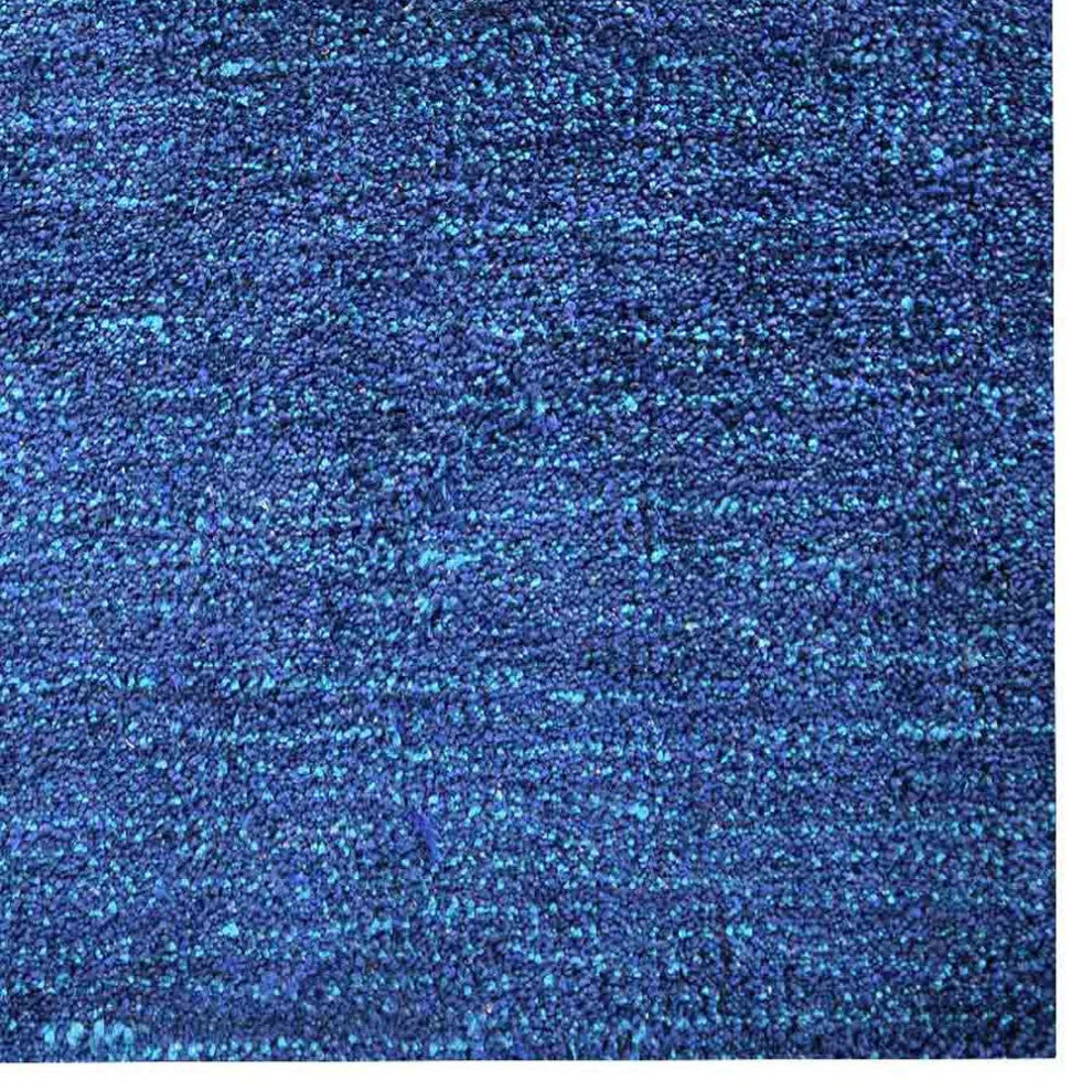 Hand Knotted Loom Silk Mix Area Rug Solid Dark Blue