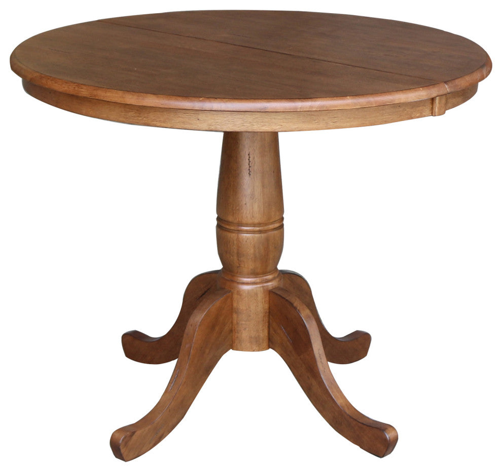 36" Round Extension Dining Table with Leaf and 2 Madrid Ladderback Chairs