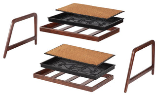 Double-Tier Brown Stand With 2-Pair Rubber Boot Trays Stevie and Paul