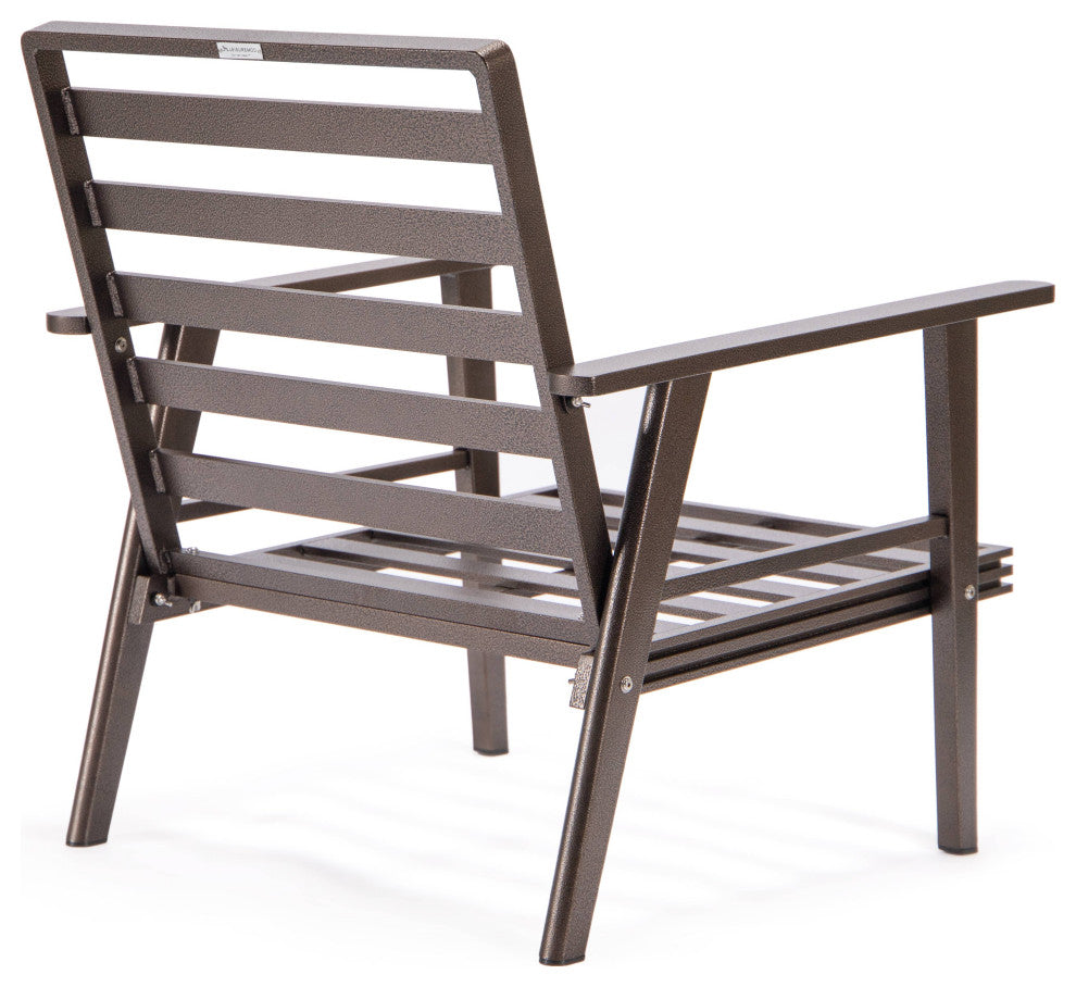 LeisureMod Walbrooke 3-Piece Patio Set With Brown Aluminum Frame and Cushions, Navy Blue