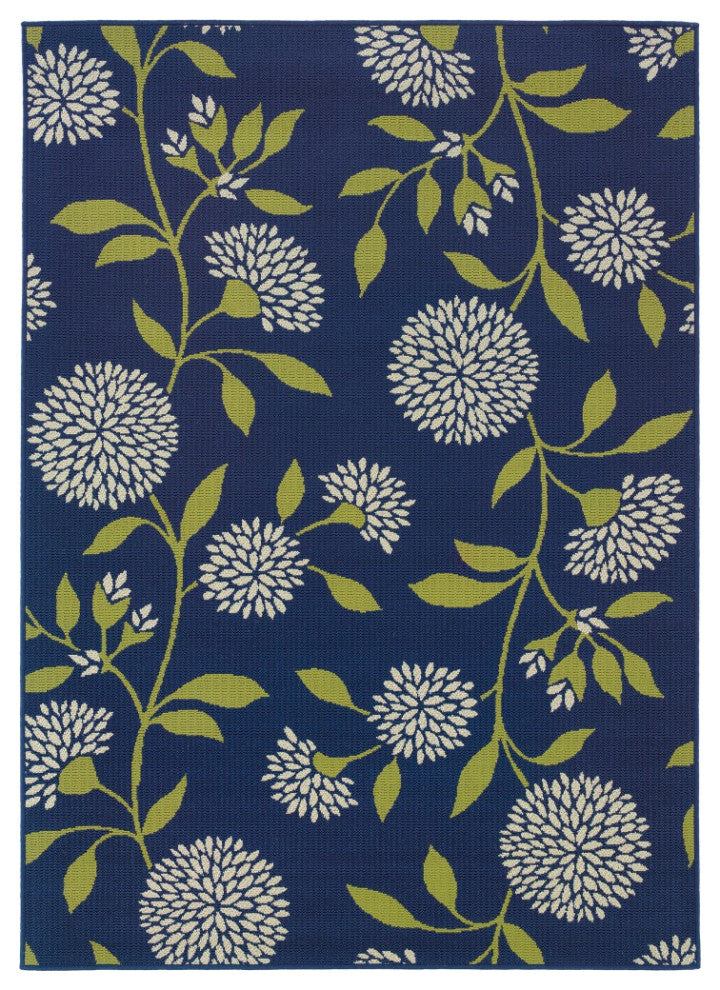 HomeRoots 9' x 13' Indigo and Lime Green Floral Indoor or Outdoor Area Rug