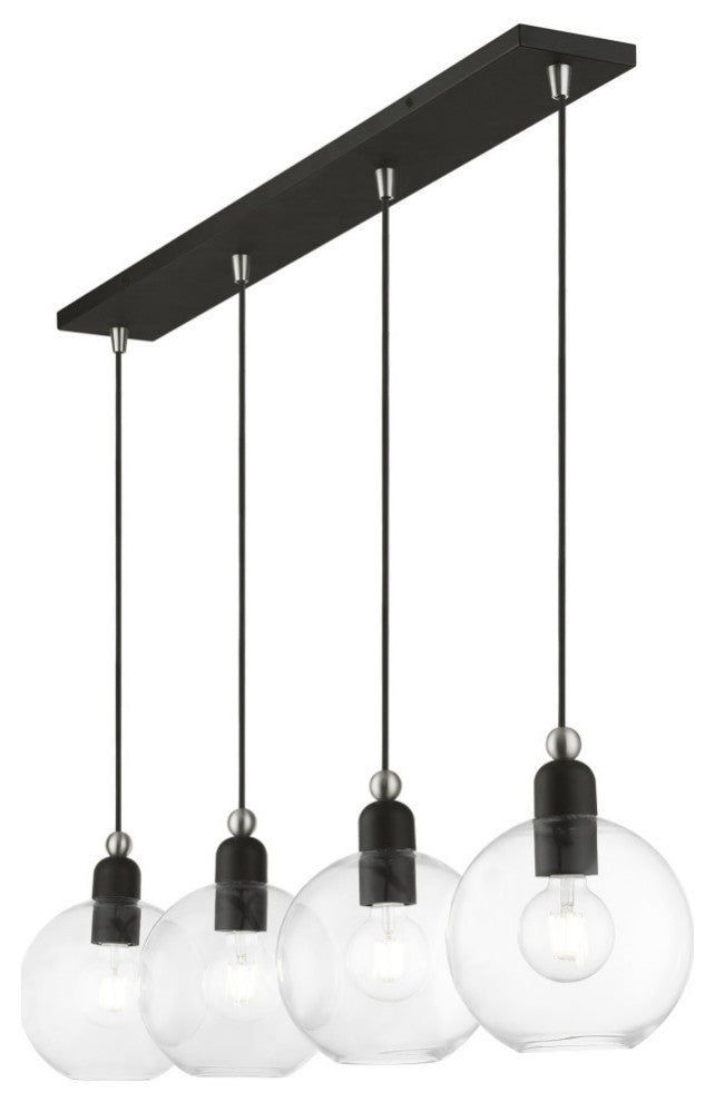 Downtown 4 Light Black With Brushed Nickel Accents Sphere Linear Chandelier