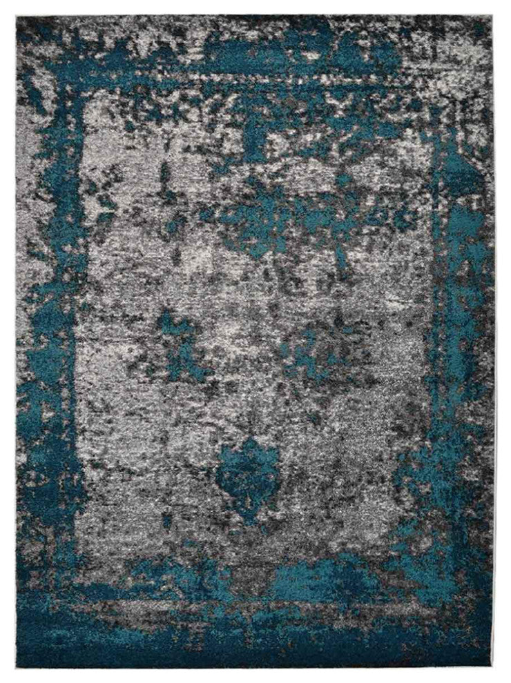 Machine Woven Heatset Polypropylene Area Rug Abstract Ivory Blue, [Rectangle] 10'x13'