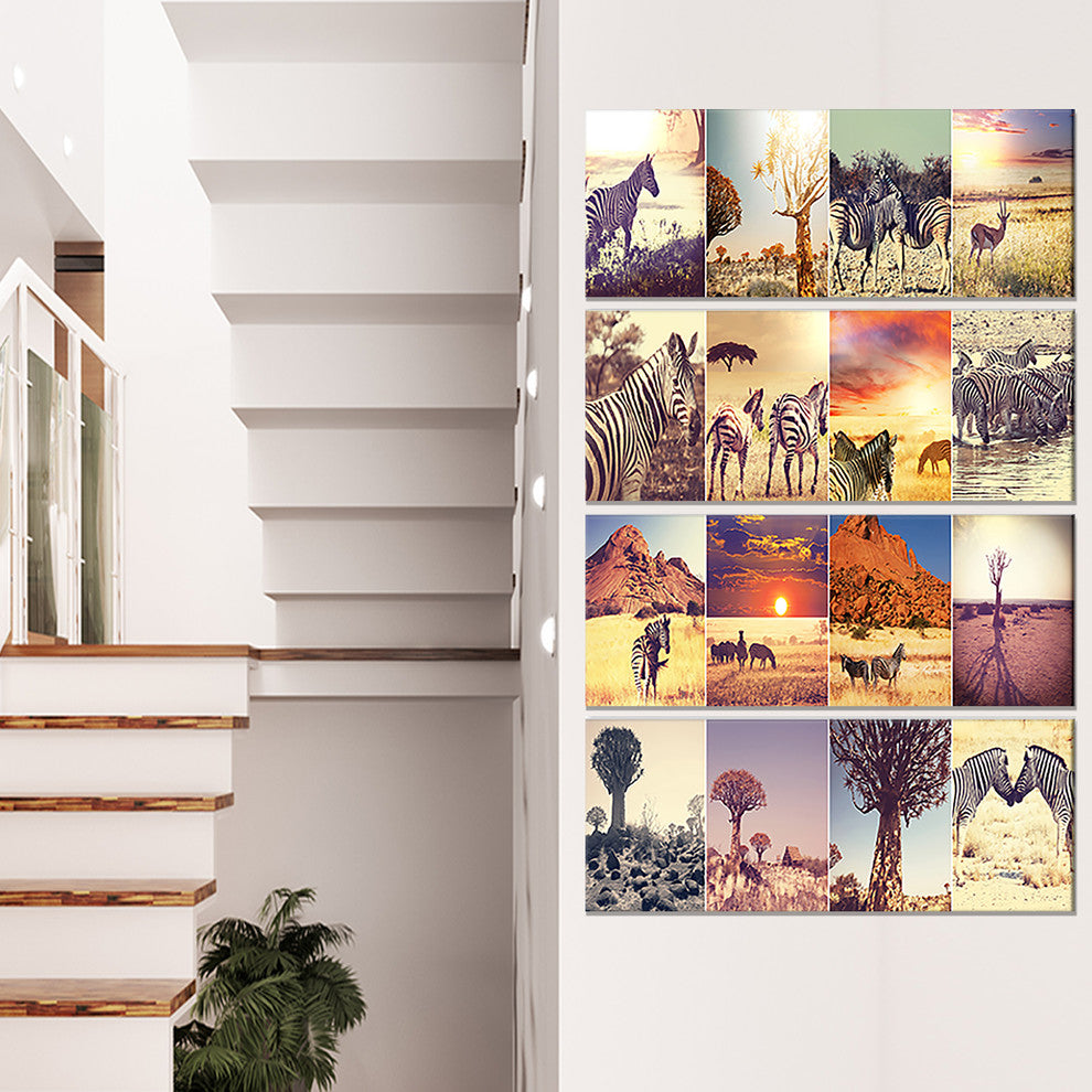African Wildlife and Nature Collage, Landscape Canvas Print, 28"x48", 4 Panels