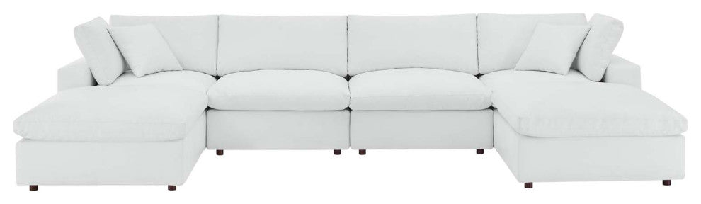 Commix Down Filled Overstuffed Vegan Leather 6-Piece Sectional Sofa - White
