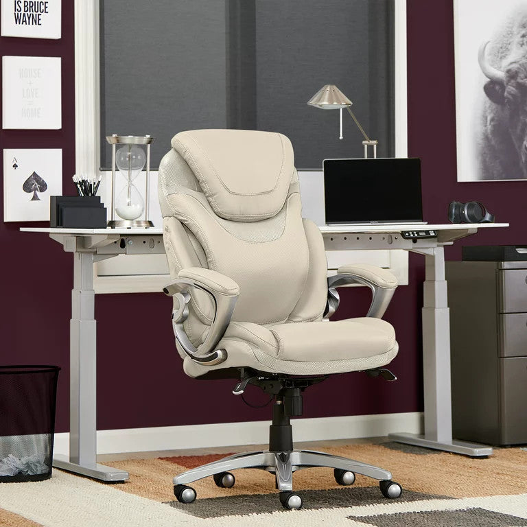 Ergonomic Office Chair, PU Leather Seat & Back With Air Lumbar Technology, Cream