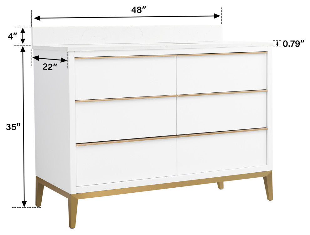 Nolan Freestanding Bathroom Vanity with Quartz Top, White, 48"
