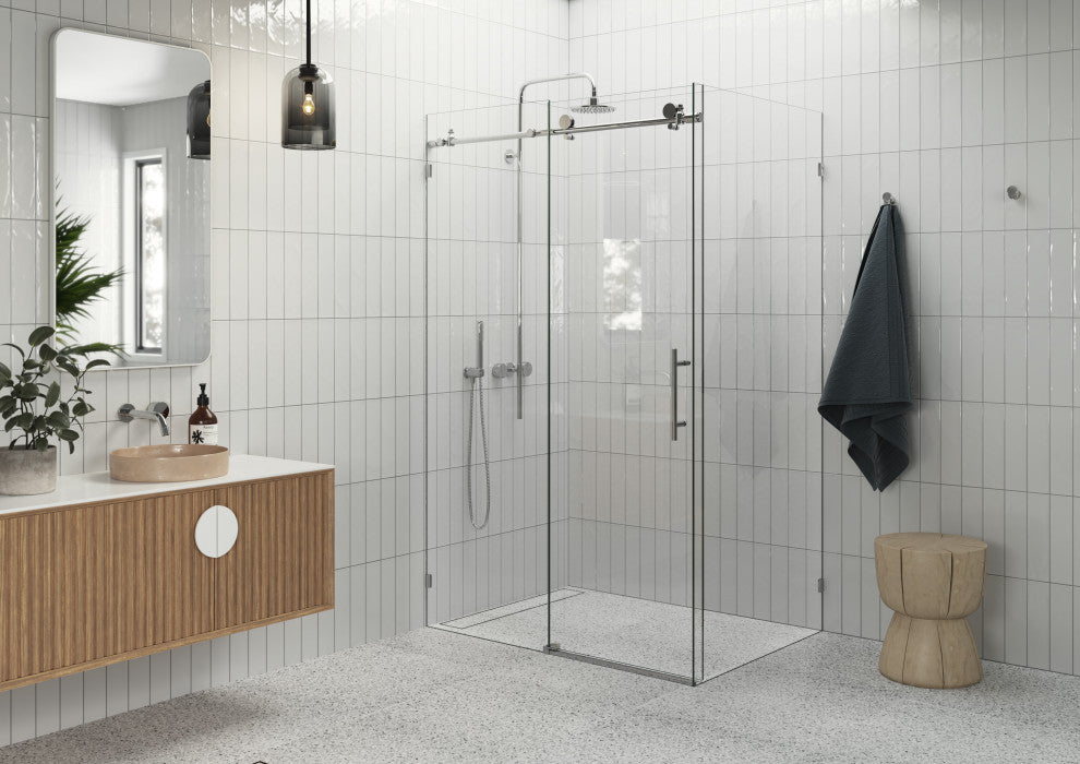 48"-52"x32"x78" Frameless Sliding Shower Door With Return Panel, Polished Chrome