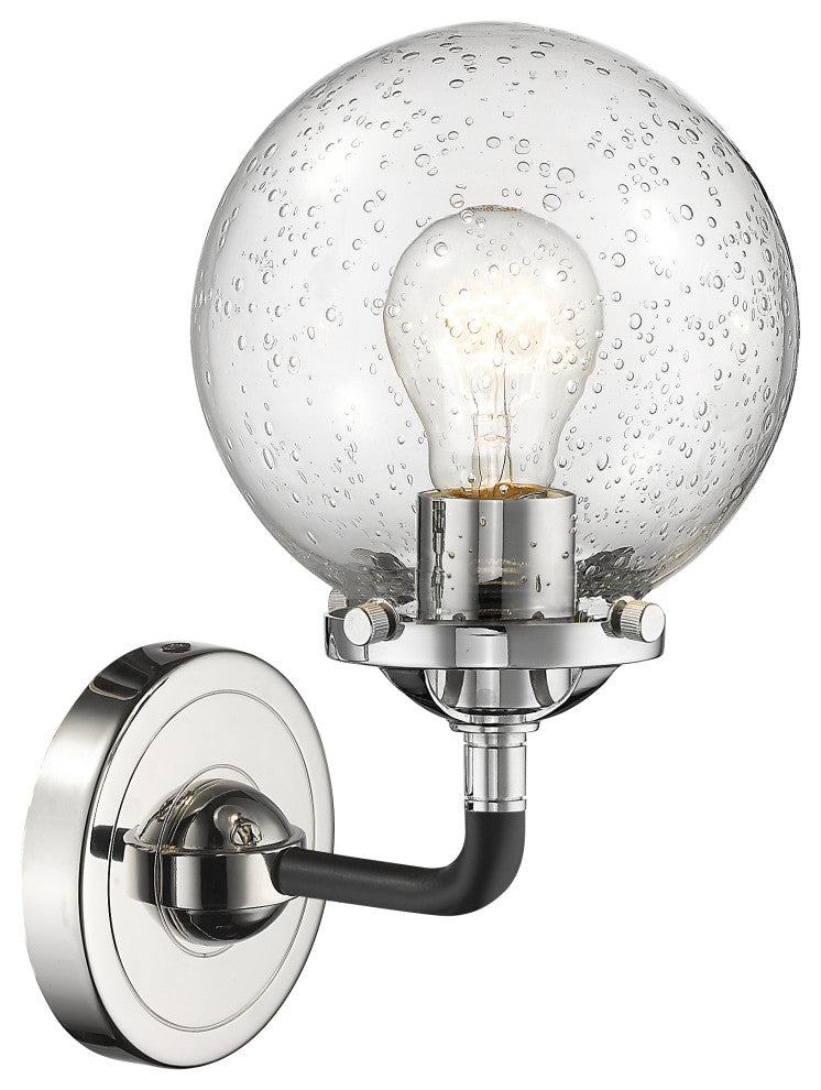 1-Light Beacon 6" Sconce, Black Polished Nickel, Glass: Seedy